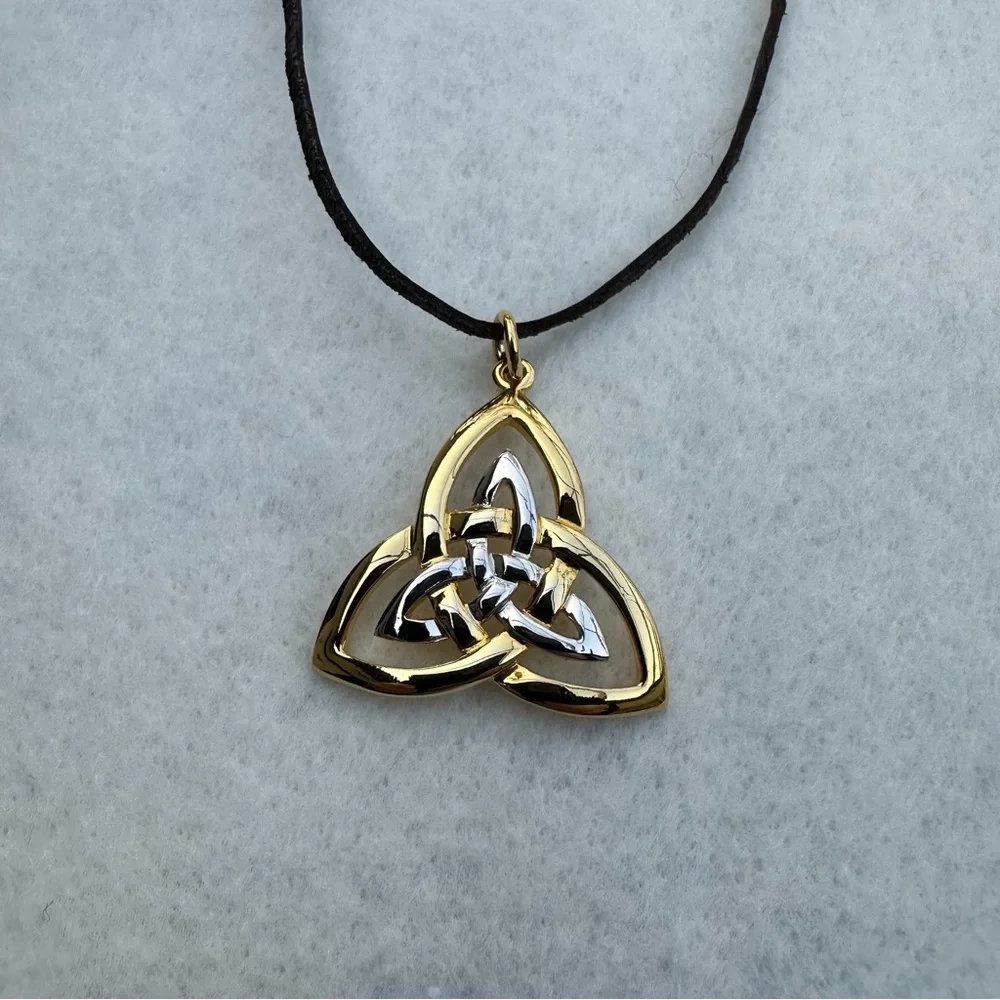 Solvar Gold and Silver Tone Celtic Knot Pendant Necklace- signed Solvar Ireland